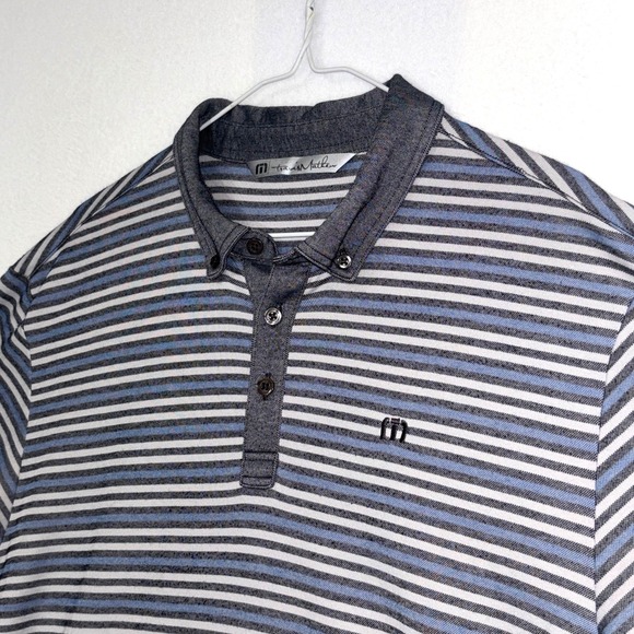 Travis Mathew Other - Travis Mathews Golf Polo Gray Blue Striped Men's Large Denim Collar Pima‎ Cotton